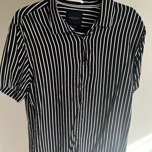 Denim & Flower Black and White Striped Button-Up Shirt